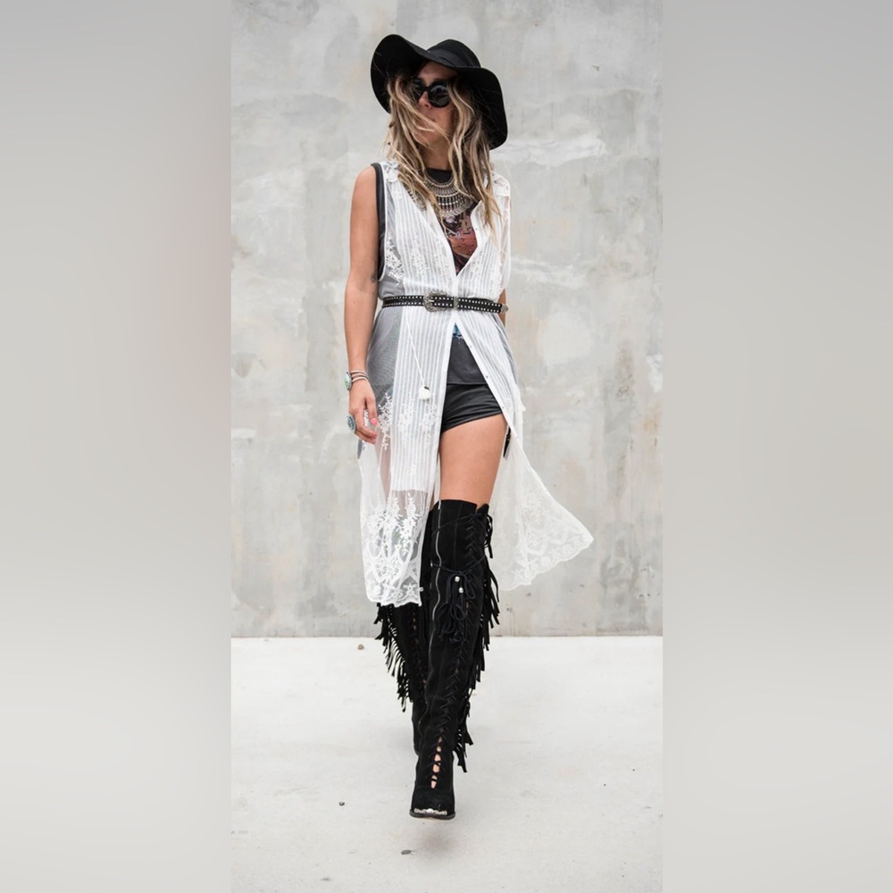 Vintage Spell & the Gypsy Ophelia Lace Duster XS Sheer Maxi